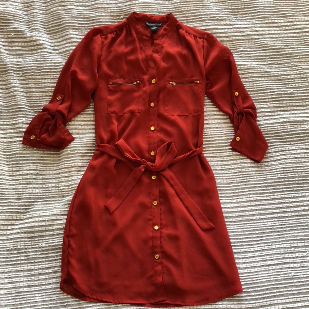 Brunt red button up dress